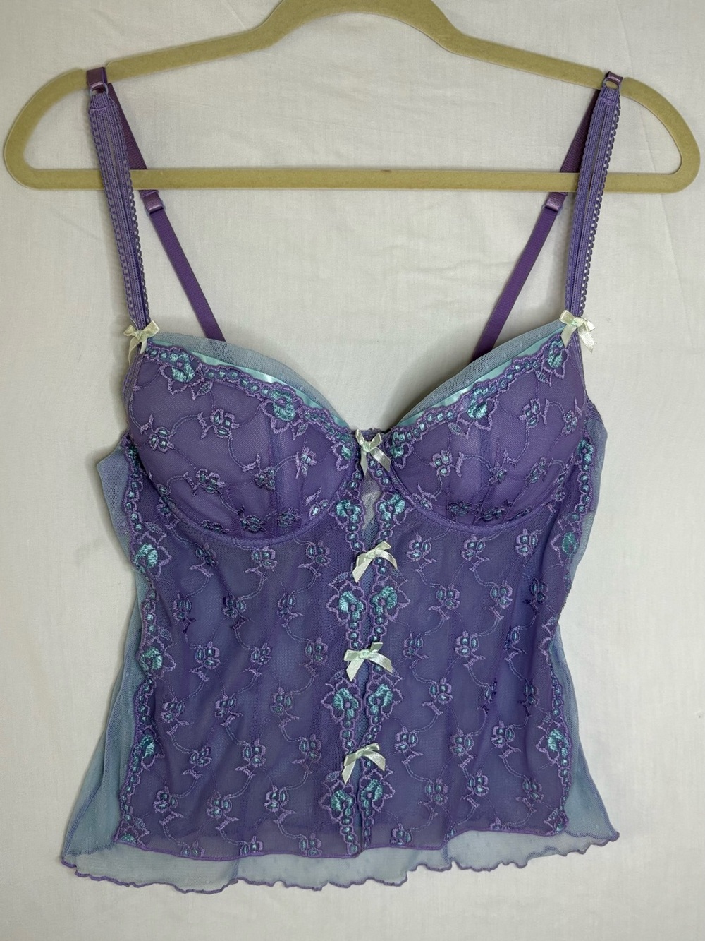 Coquette Victoria's Secret Fairy Lace Cami S/36B Blue Sheer back